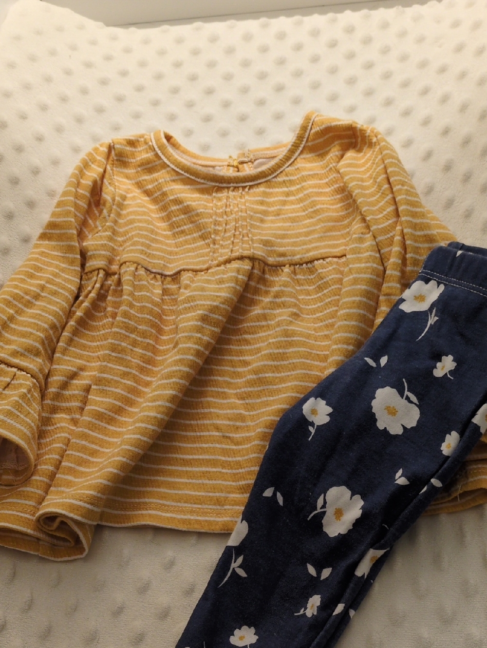 Mini Hop Yellow Striped Top with Navy Floral Leggings, 12m